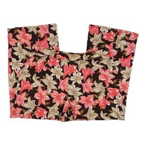 QVC D&Co Beach Pants XL Women's Brown Pink Floral Pull On Jersey Knit A305631